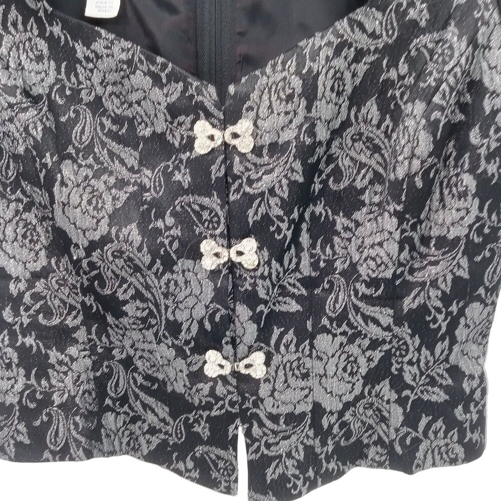 Vintage 90s Hampton Nites Black Silver Brocade Corset Top Size M Rhinestone Glam - Picture 2 of 7